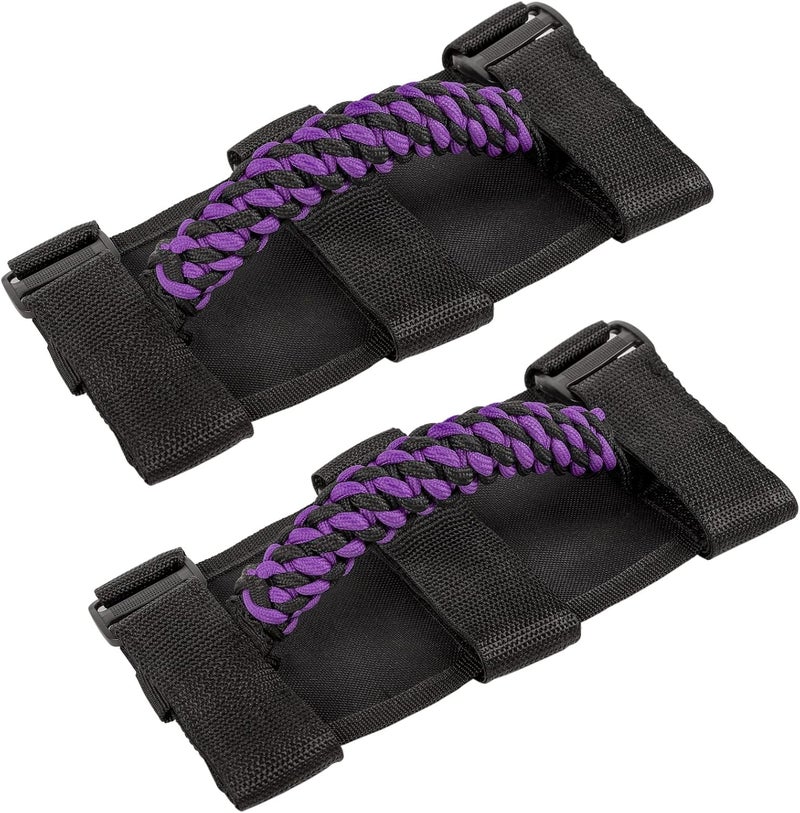 Savadicar 2 x Roll Bar Grab Handles, Circular Weave Grip Handle Compatible with 1955-2023 Jeep Wrangler CJ YJ TJ JK JKU JL JLU & Gladiator JT, Interior Accessories, Purple, 2PCs - Image 1